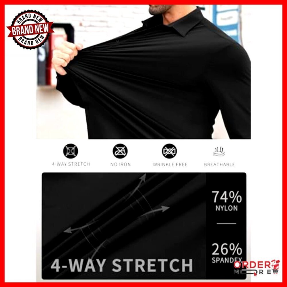 Men's Stretch Dress Shirt Wrinkle Free Long Sleeve Button Down Business Casual - Picture 6 of 7